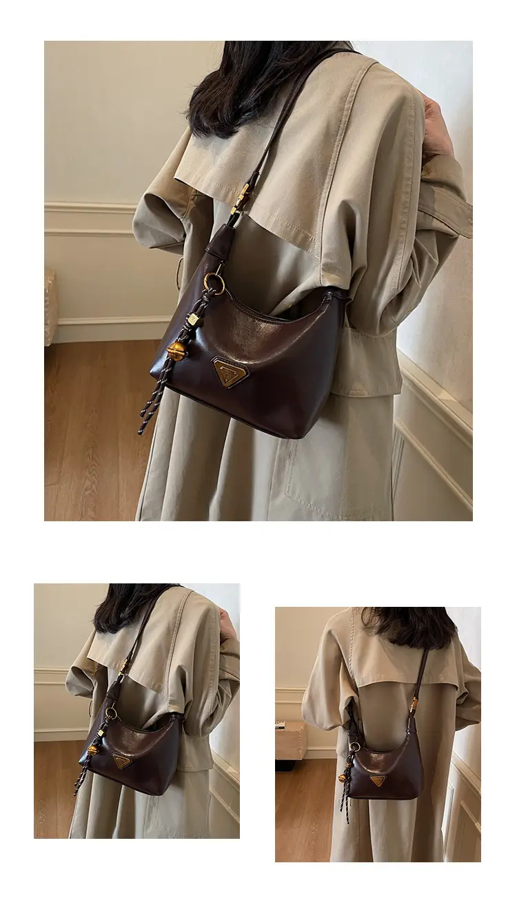 Women's Brown Square Shoulder Bag with Gold Clasp — feature 13