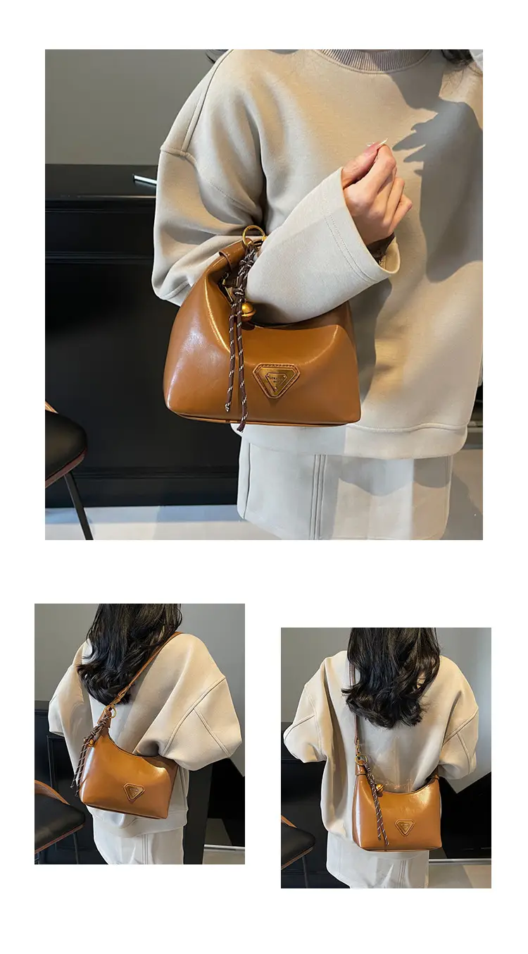 Women's Brown Square Shoulder Bag with Gold Clasp — feature 14