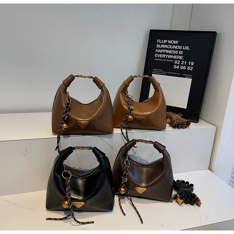 Women's Brown Square Shoulder Bag with Gold Clasp — feature 15