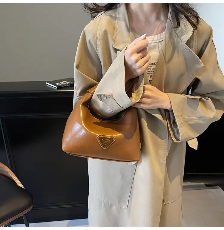 Women's Brown Square Shoulder Bag with Gold Clasp — feature 16