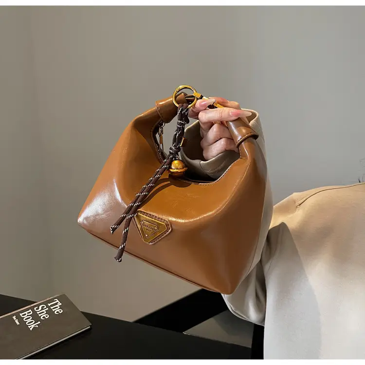 Women's Brown Square Shoulder Bag with Gold Clasp — feature 19