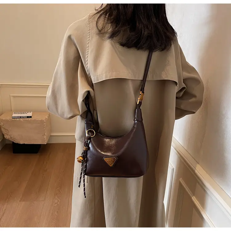 Women's Brown Square Shoulder Bag with Gold Clasp — feature 21