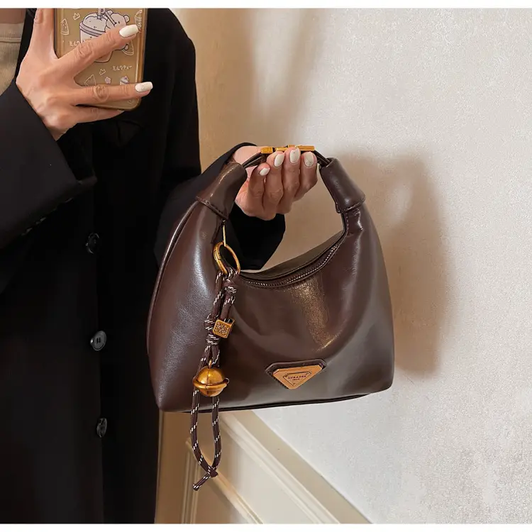 Women's Brown Square Shoulder Bag with Gold Clasp — feature 22
