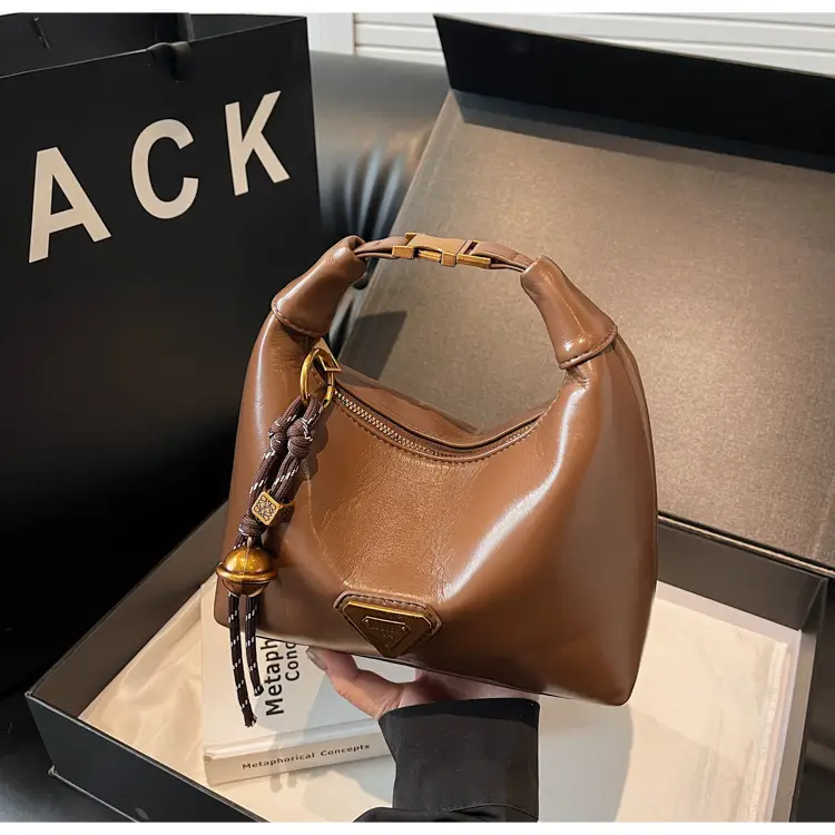 Women's Brown Square Shoulder Bag with Gold Clasp — feature 23