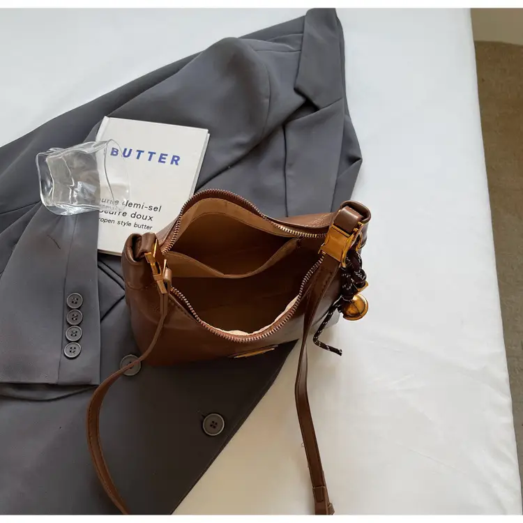 Women's Brown Square Shoulder Bag with Gold Clasp — feature 27