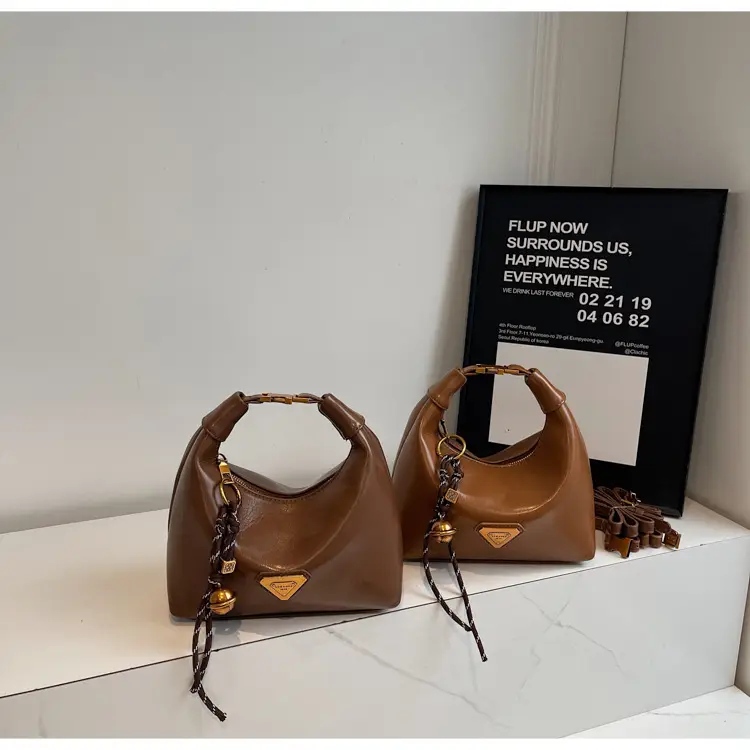 Women's Brown Square Shoulder Bag with Gold Clasp — feature 28