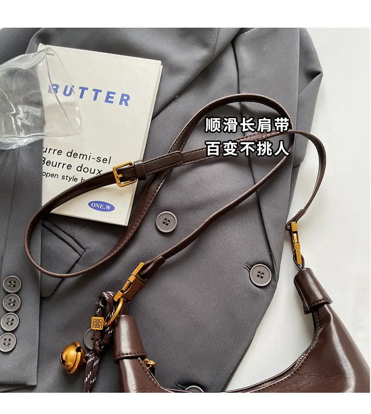 Women's Brown Square Shoulder Bag with Gold Clasp — feature 3