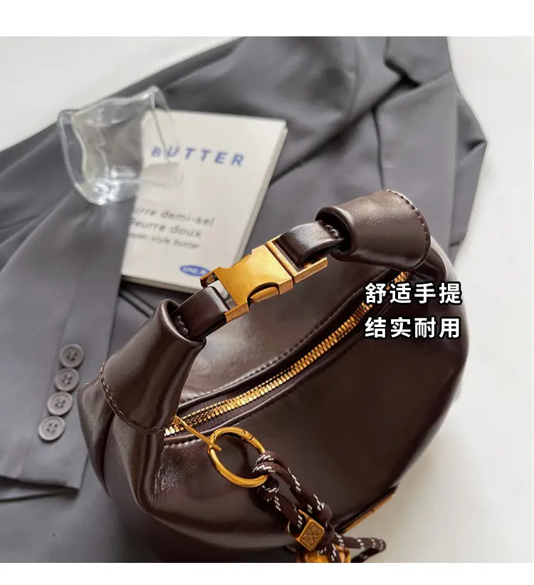 Women's Brown Square Shoulder Bag with Gold Clasp — feature 6