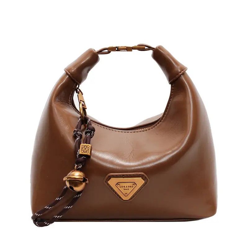 Women's Brown Square Shoulder Bag with Gold Clasp - Image 2