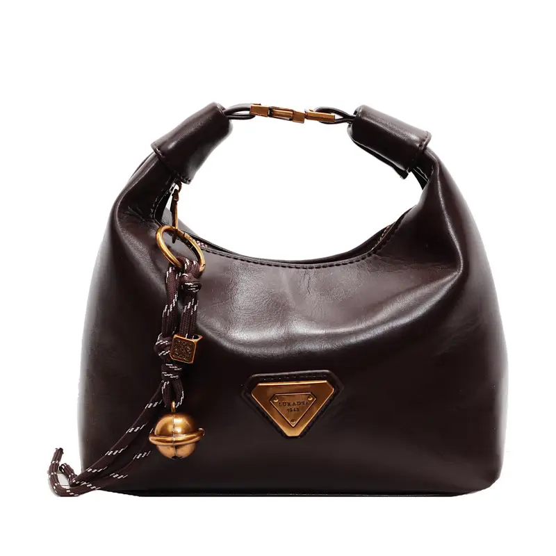 Women's Brown Square Shoulder Bag with Gold Clasp - Image 3