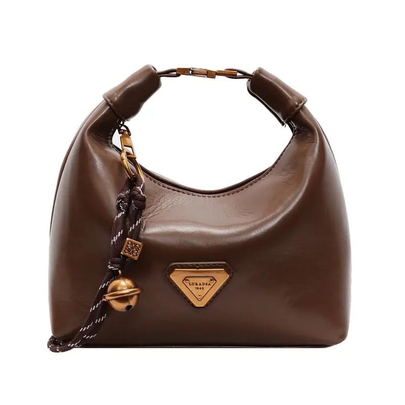 Women's Brown Square Shoulder Bag with Gold Clasp - Image 4