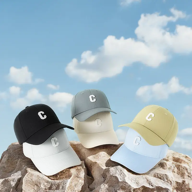 Men Black C Embroidered Baseball Cap Adjustable Outdoor Casual All-match
