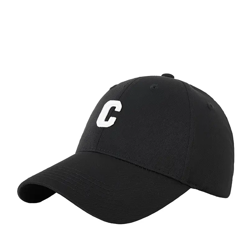 Men Black C Embroidered Baseball Cap Adjustable Outdoor Casual All-match