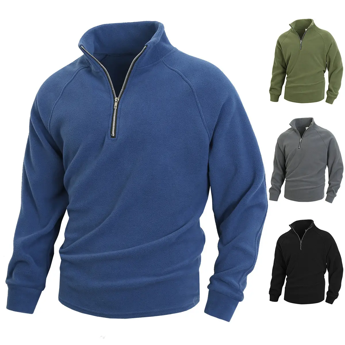 Men Brushed Plain Long Sleeve Pullover Black — feature 1