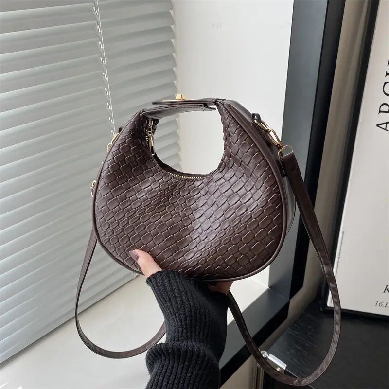 Brown Croc-Textured Shoulder Messenger Bag for Women - Image 6