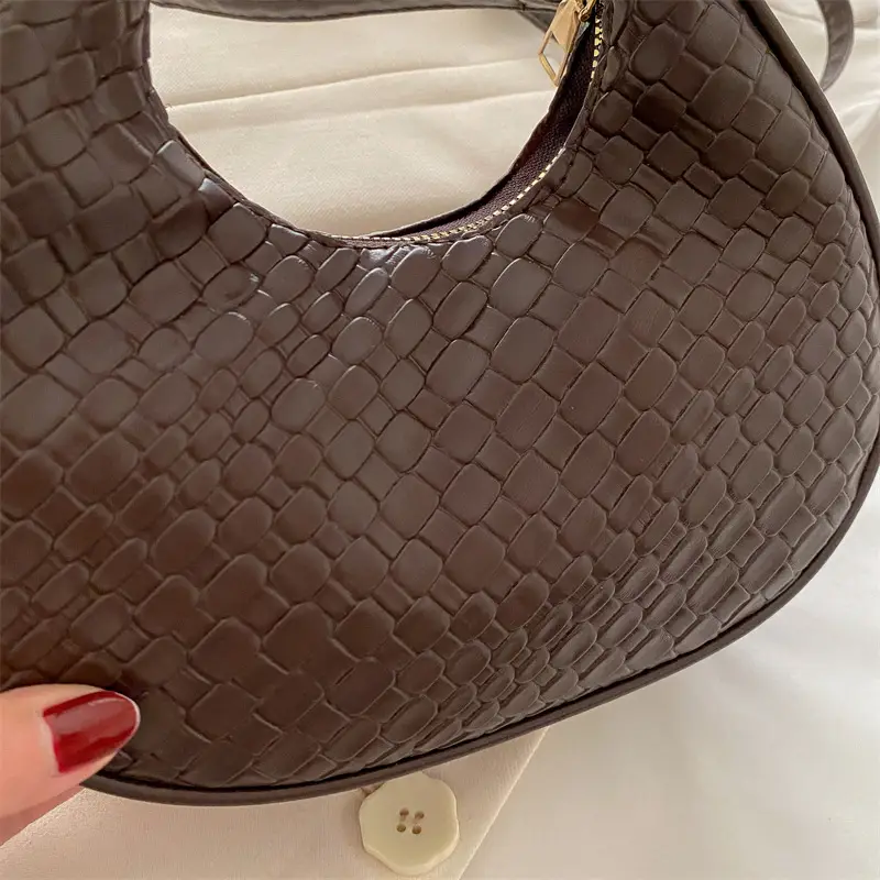 Brown Croc-Textured Shoulder Messenger Bag for Women - Image 7