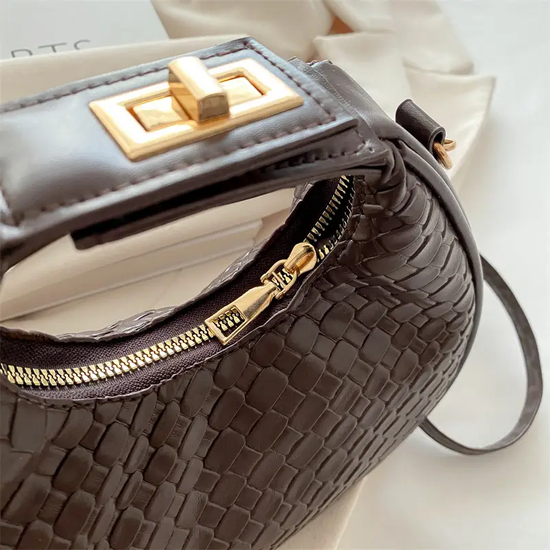 Brown Croc-Textured Shoulder Messenger Bag for Women - Image 8
