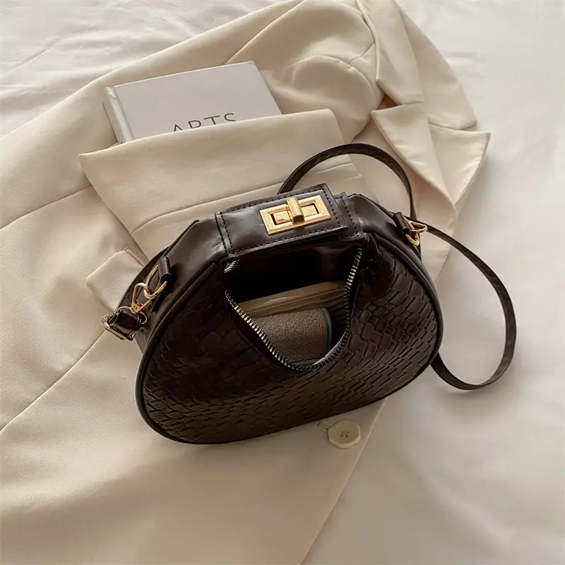 Brown Croc-Textured Shoulder Messenger Bag for Women - Image 9