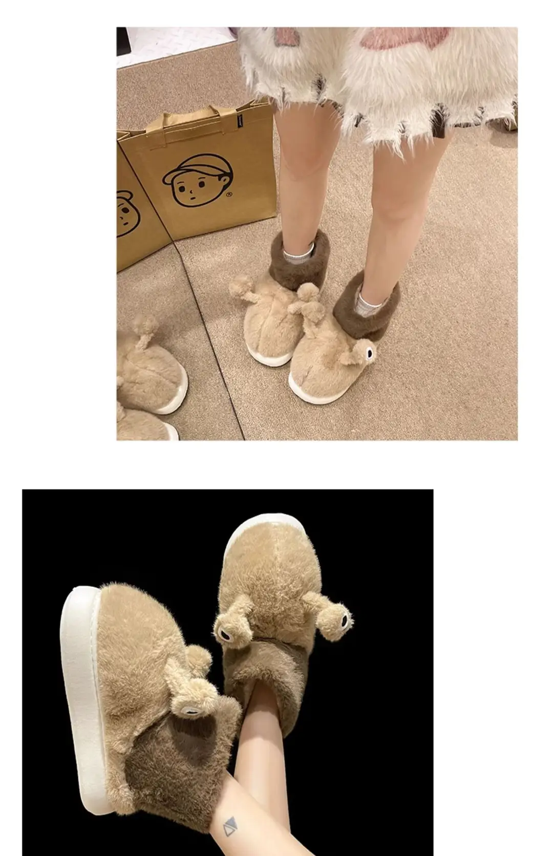 High-Top Cotton Shoes for Women, New Winter Cross-Border Style, Cute Snail Design, Fleece-Lined, Thickened, Warm, Couple's Outdoor Short Cotton Boots — feature 11