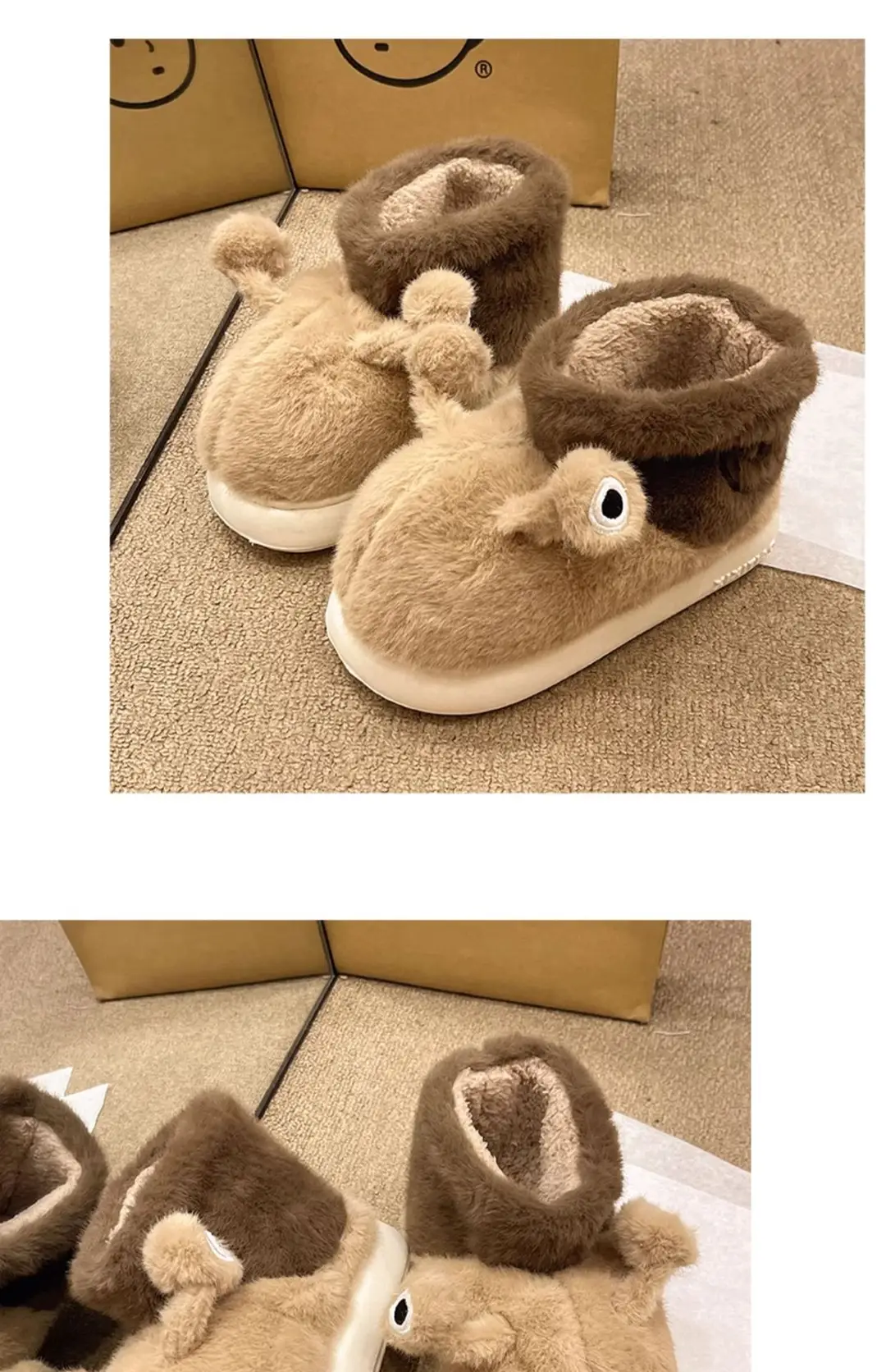 High-Top Cotton Shoes for Women, New Winter Cross-Border Style, Cute Snail Design, Fleece-Lined, Thickened, Warm, Couple's Outdoor Short Cotton Boots — feature 13
