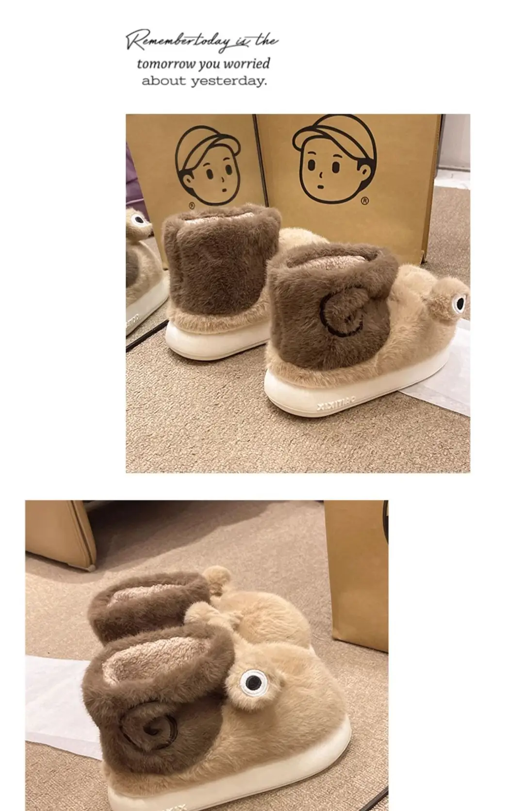 High-Top Cotton Shoes for Women, New Winter Cross-Border Style, Cute Snail Design, Fleece-Lined, Thickened, Warm, Couple's Outdoor Short Cotton Boots — feature 15