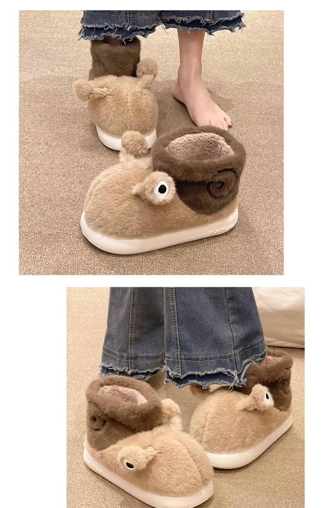 High-Top Cotton Shoes for Women, New Winter Cross-Border Style, Cute Snail Design, Fleece-Lined, Thickened, Warm, Couple's Outdoor Short Cotton Boots — feature 5