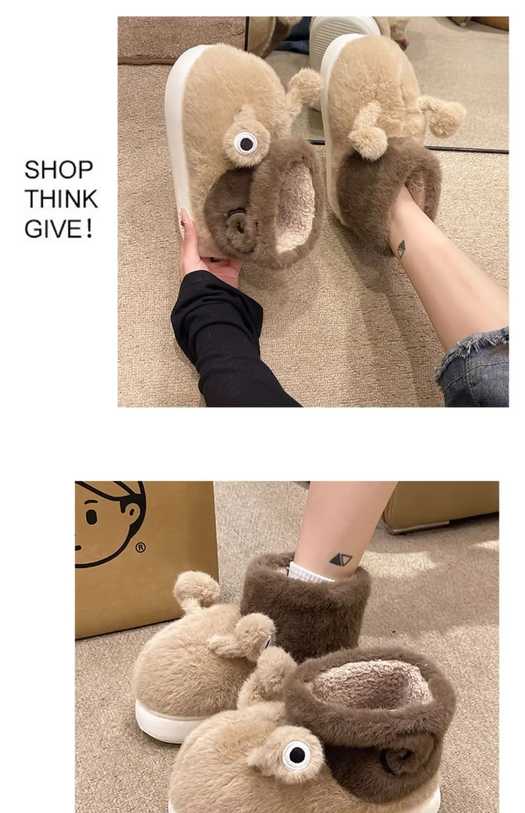High-Top Cotton Shoes for Women, New Winter Cross-Border Style, Cute Snail Design, Fleece-Lined, Thickened, Warm, Couple's Outdoor Short Cotton Boots — feature 7