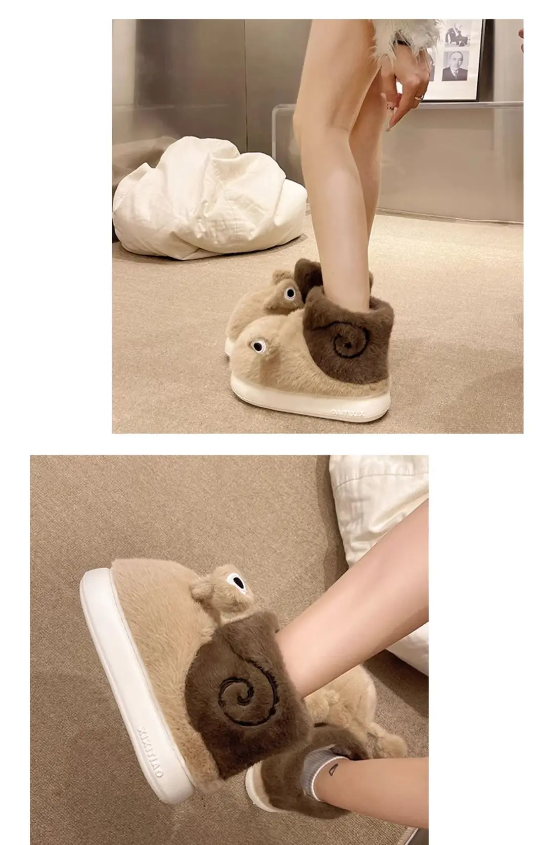 High-Top Cotton Shoes for Women, New Winter Cross-Border Style, Cute Snail Design, Fleece-Lined, Thickened, Warm, Couple's Outdoor Short Cotton Boots — feature 9
