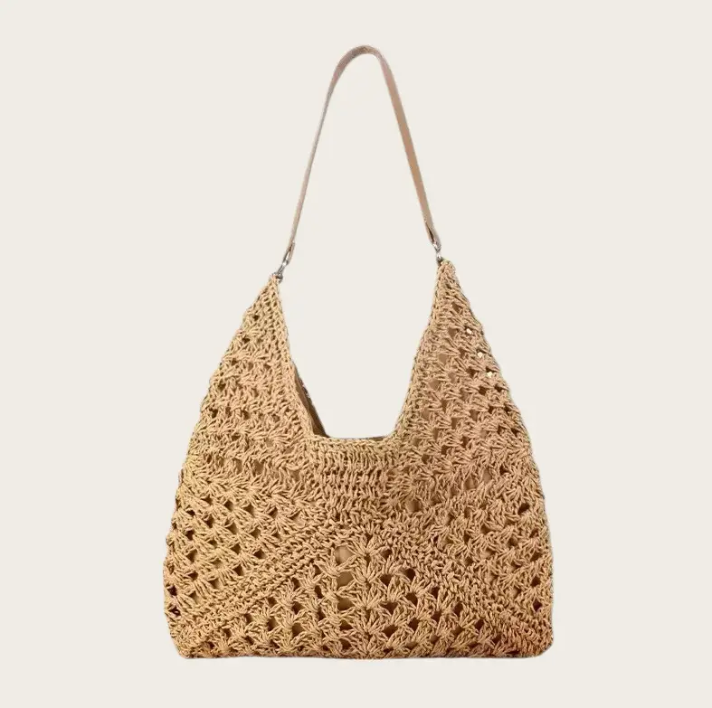 Hollow Square Flower Straw Woven Bag Black Gold