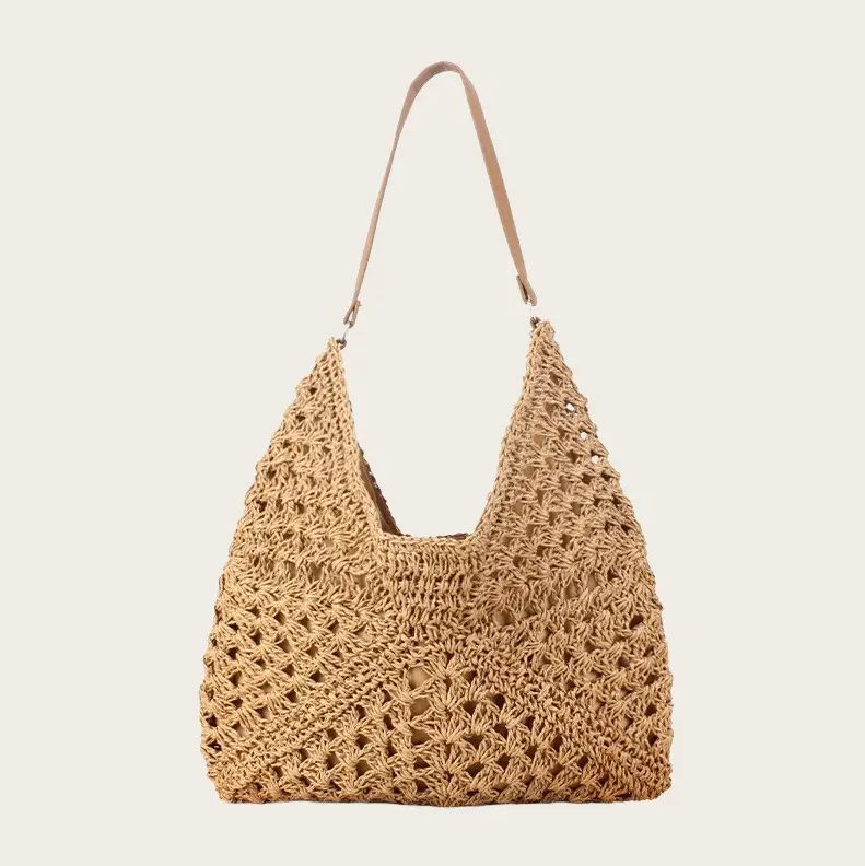 Hollow Square Flower Straw Woven Bag Black Gold — feature 5