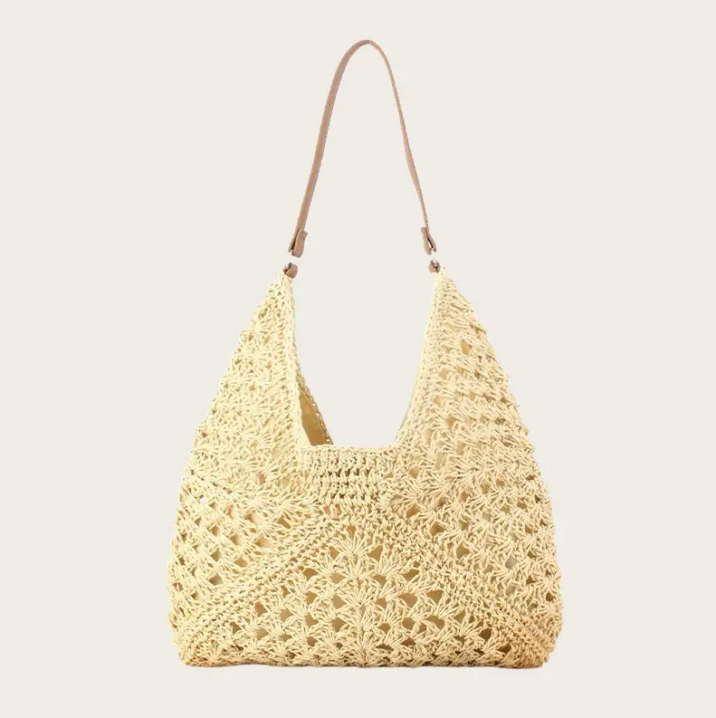 Hollow Square Flower Straw Woven Bag Black Gold — feature 6