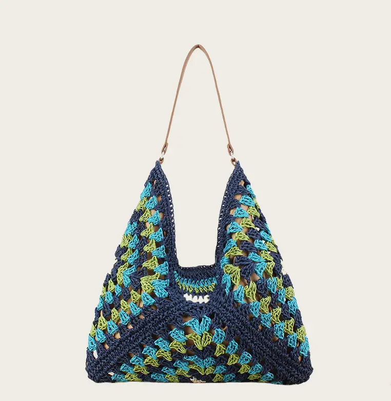 Hollow Square Flower Straw Woven Bag Black Gold — feature 8