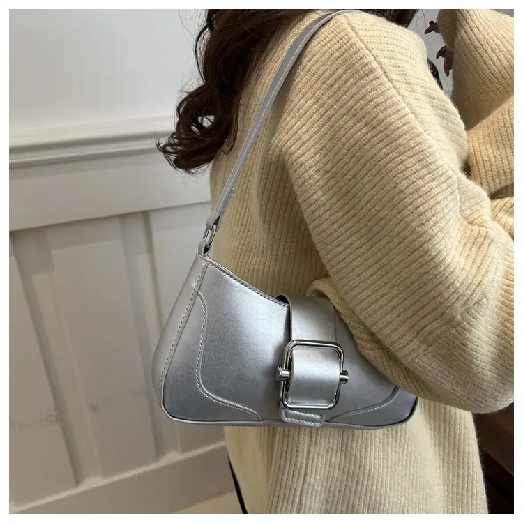 Brown Leather Shoulder Bag with Buckle Closure — feature 19