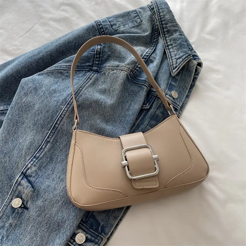 Brown Leather Shoulder Bag with Buckle Closure - Image 3