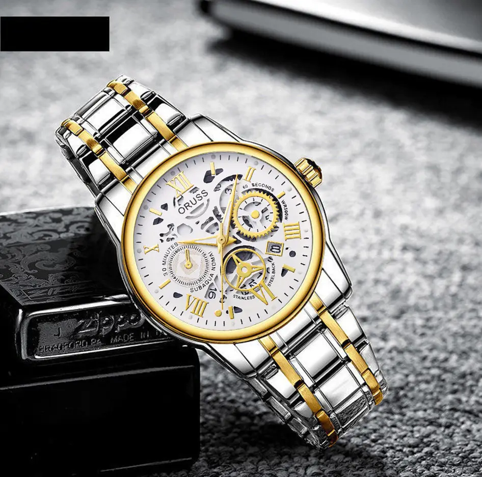 Men's Steel Belt Quartz Watch with Skeleton Design — feature 16