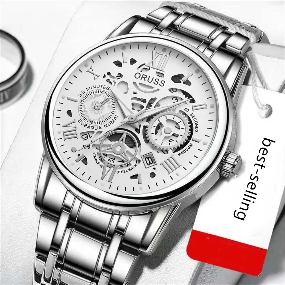 Men's Steel Belt Quartz Watch with Skeleton Design — feature 18