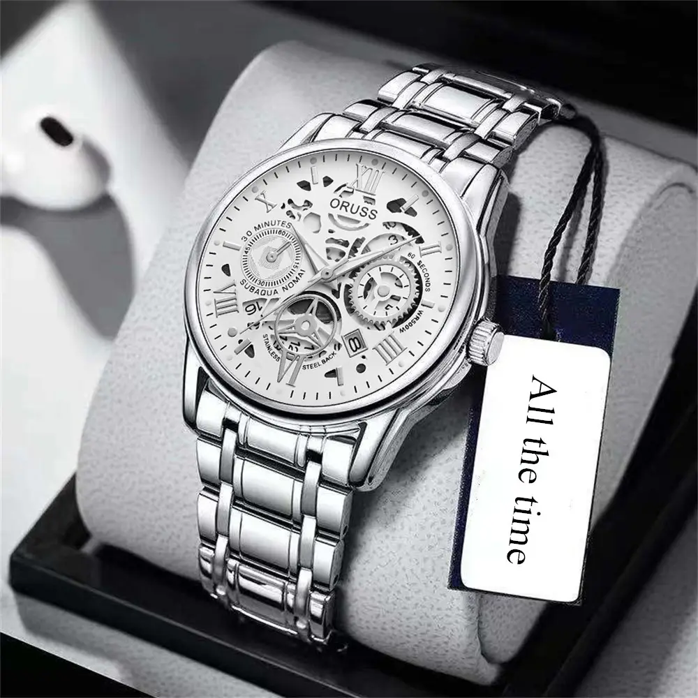 Men's Steel Belt Quartz Watch with Skeleton Design — feature 19