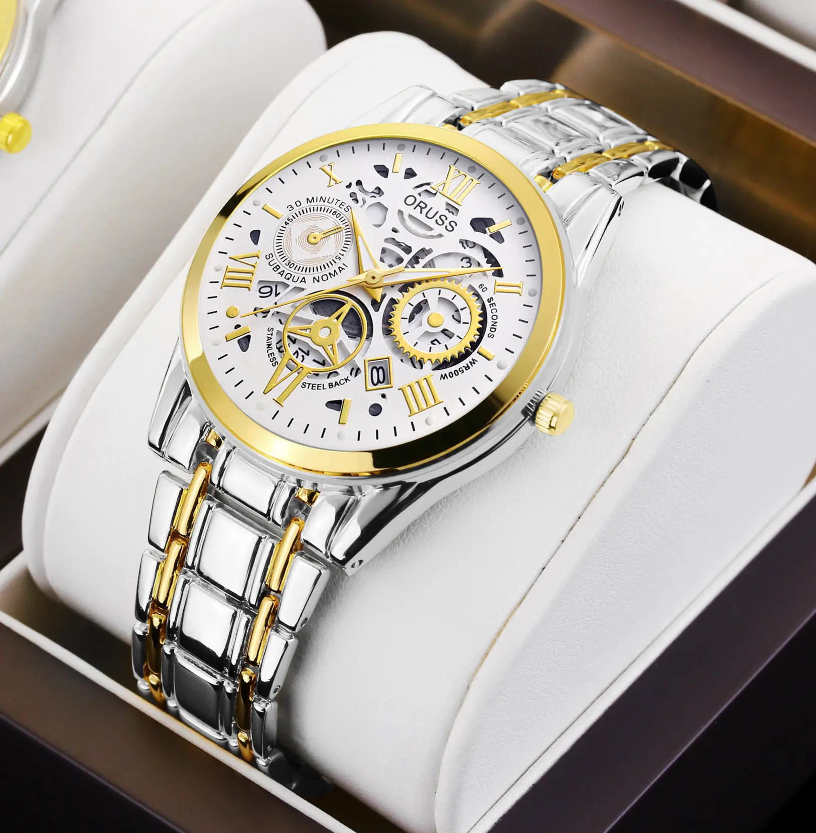 Men's Steel Belt Quartz Watch with Skeleton Design — feature 2