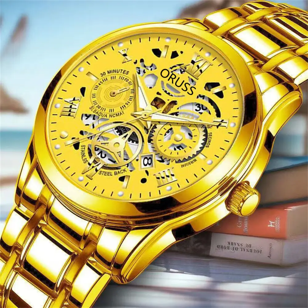 Men's Steel Belt Quartz Watch with Skeleton Design — feature 21