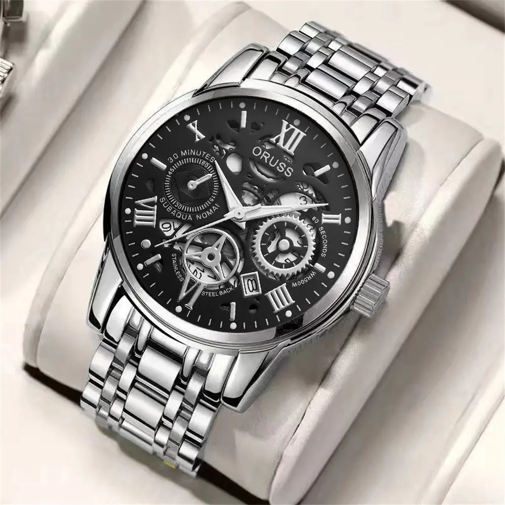 Men's Steel Belt Quartz Watch with Skeleton Design — feature 22