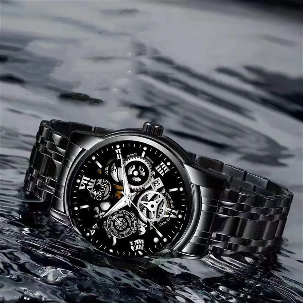 Men's Steel Belt Quartz Watch with Skeleton Design — feature 25