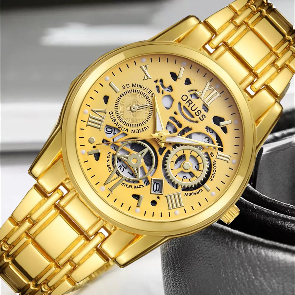 Men's Steel Belt Quartz Watch with Skeleton Design — feature 6