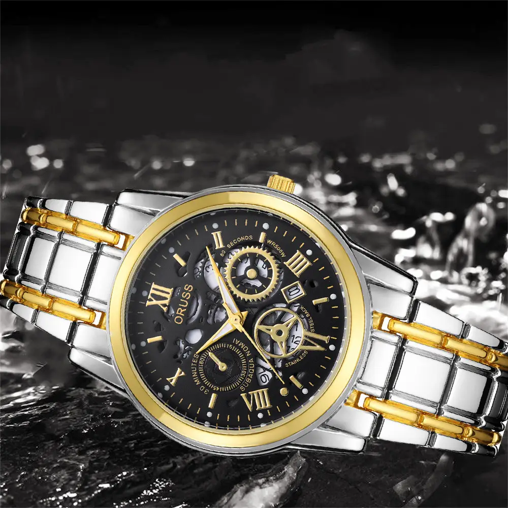 Men's Steel Belt Quartz Watch with Skeleton Design — feature 7