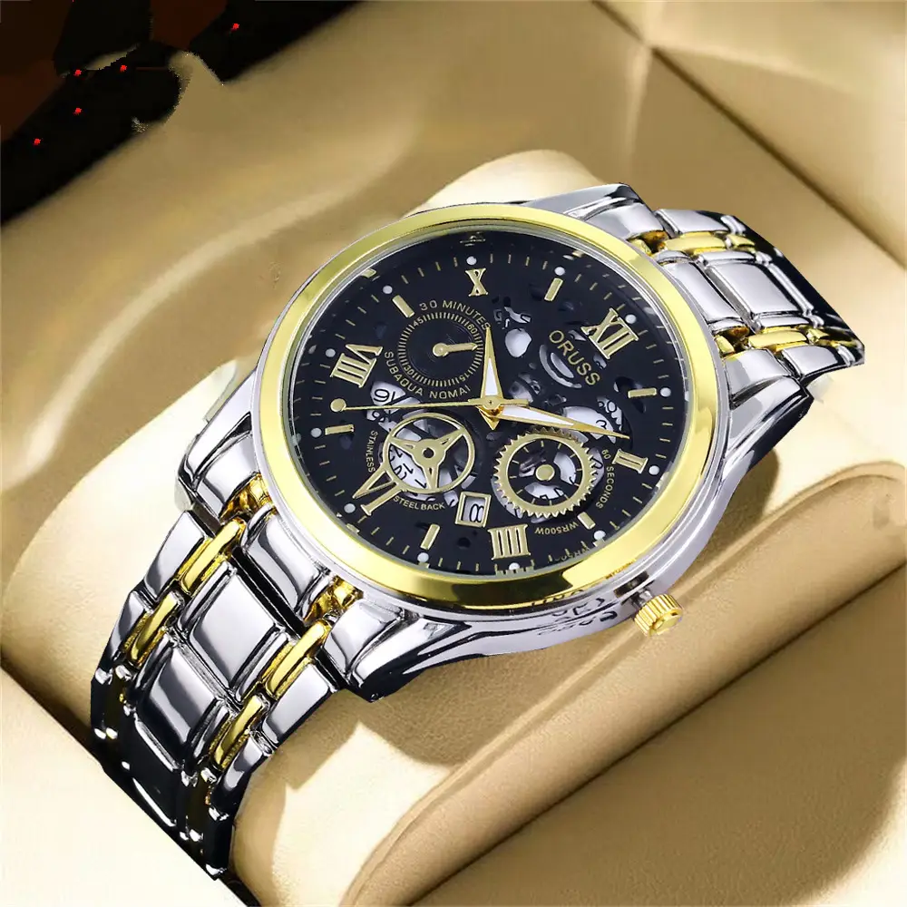 Men's Steel Belt Quartz Watch with Skeleton Design — feature 8