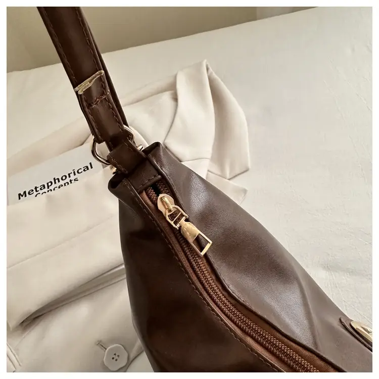 Korean Style Brown Leather Shoulder Bag with Cloud Charm — feature 11