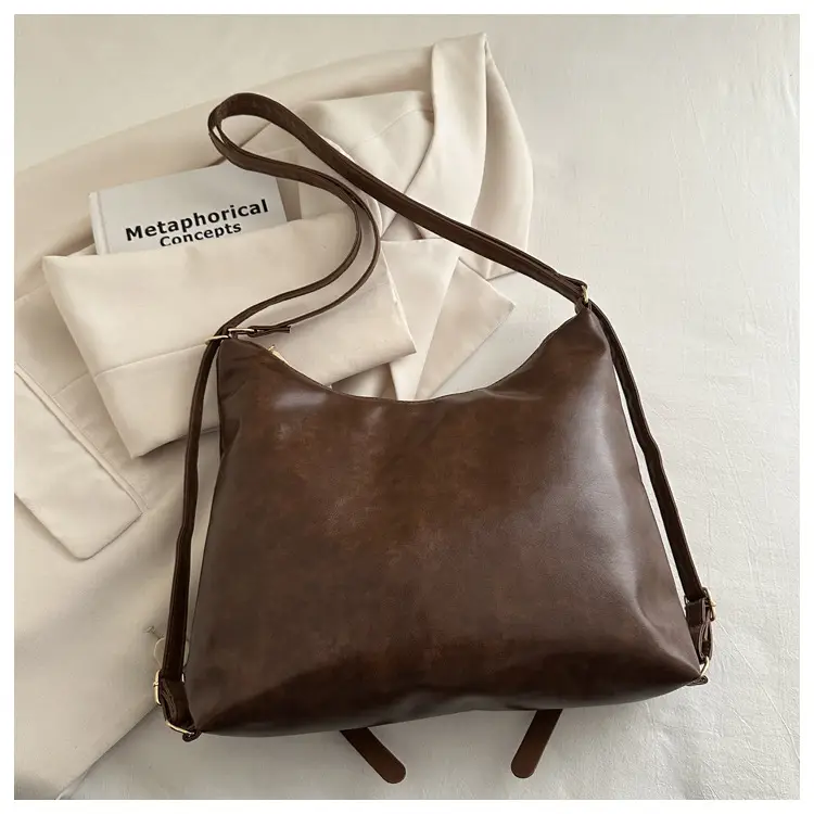 Korean Style Brown Leather Shoulder Bag with Cloud Charm — feature 12