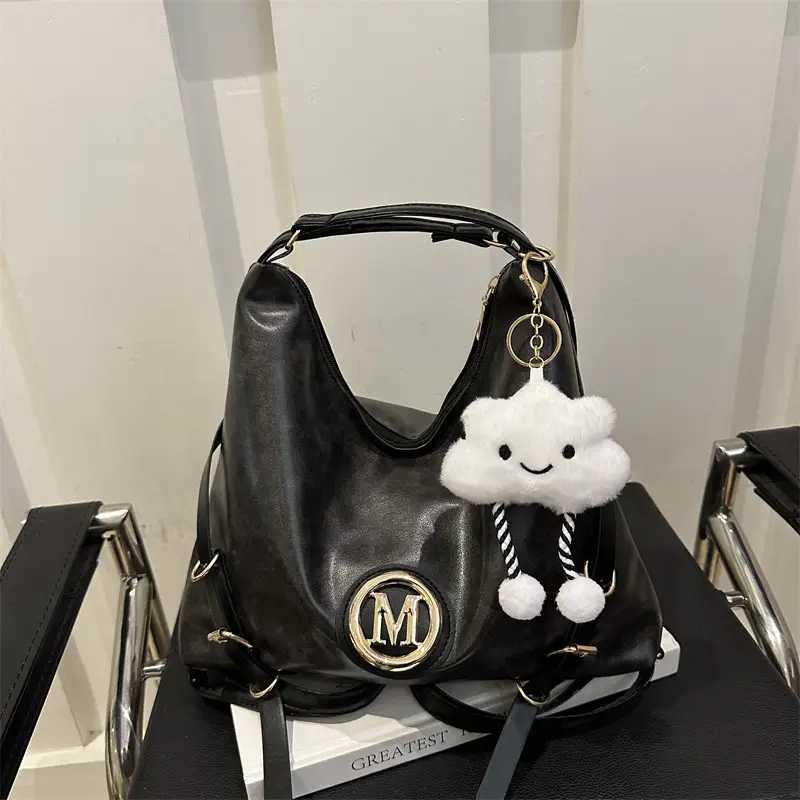 Korean Style Brown Leather Shoulder Bag with Cloud Charm — feature 14