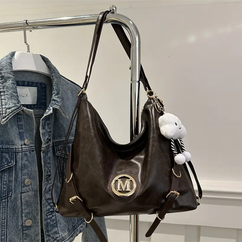 Korean Style Brown Leather Shoulder Bag with Cloud Charm — feature 20