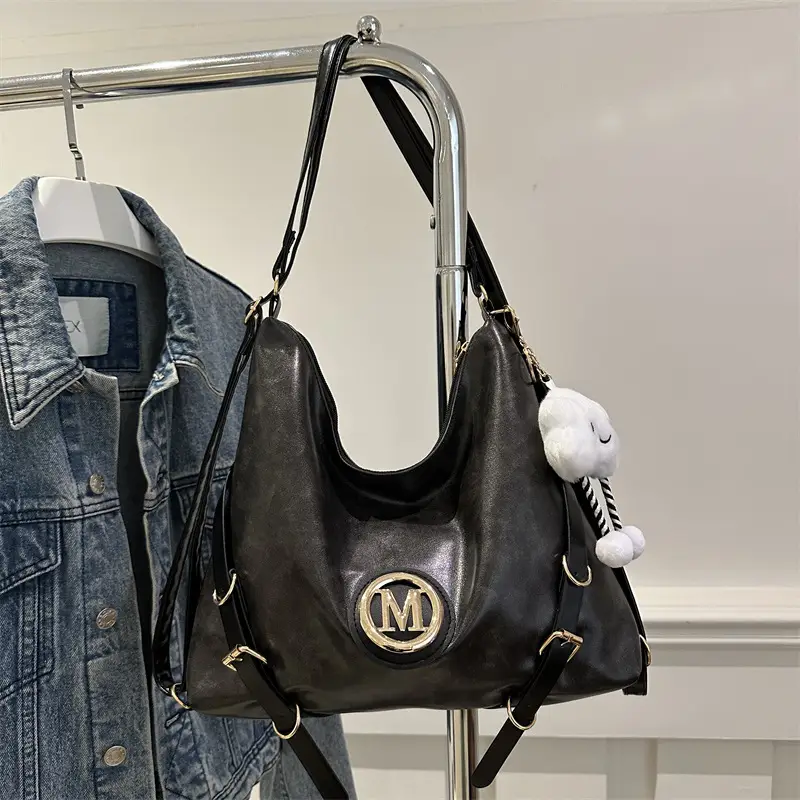 Korean Style Brown Leather Shoulder Bag with Cloud Charm — feature 21