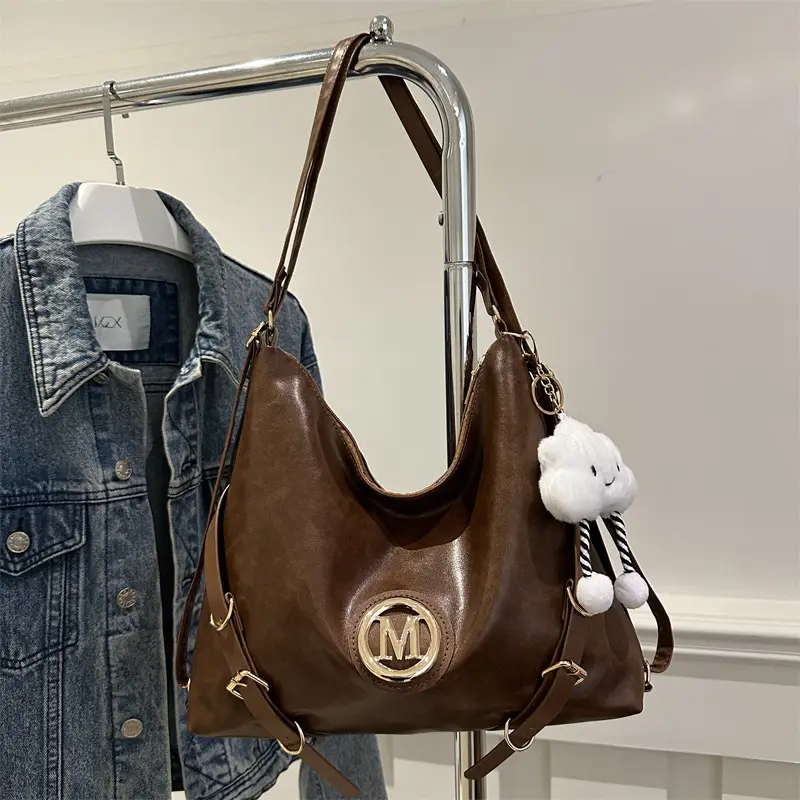 Korean Style Brown Leather Shoulder Bag with Cloud Charm — feature 22